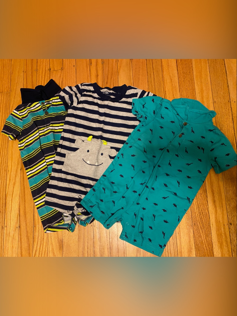 Kids Teal & Navy Stripe One-Piece Rompers - Pack of 3